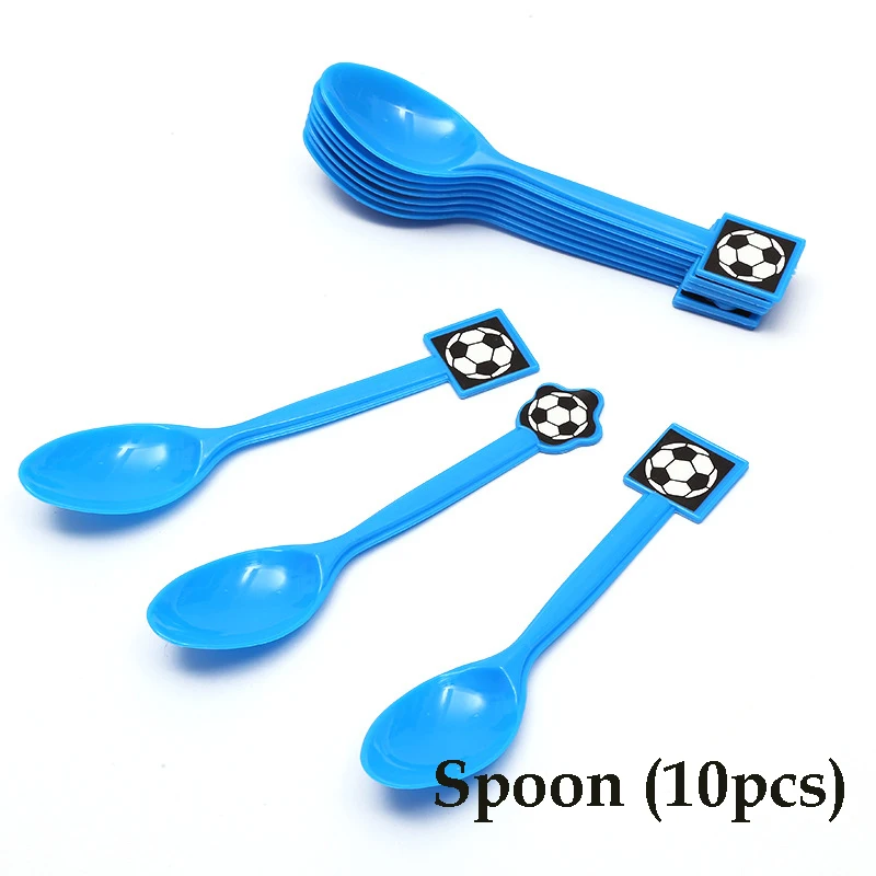 spoon 10pcs Футбольные тематические праздничные товары для дня рождения, набор посуды, чашки, скатерть и флаги, соломинка, Детские вечерние украшения для мальчиков - Цвет: spoon 10pcs