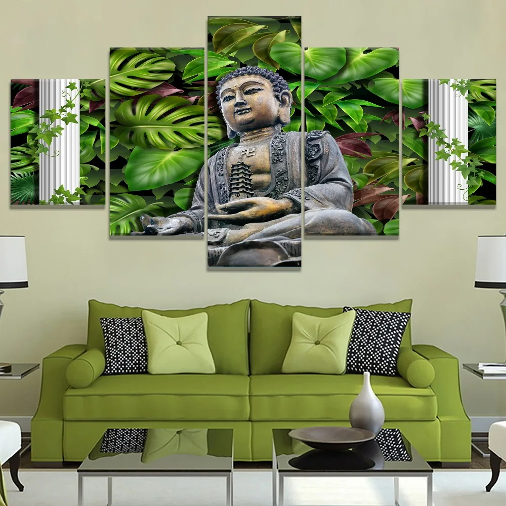 Пять картины Buddha Leaves HD Print крупного формата на холсте для украшения дома.