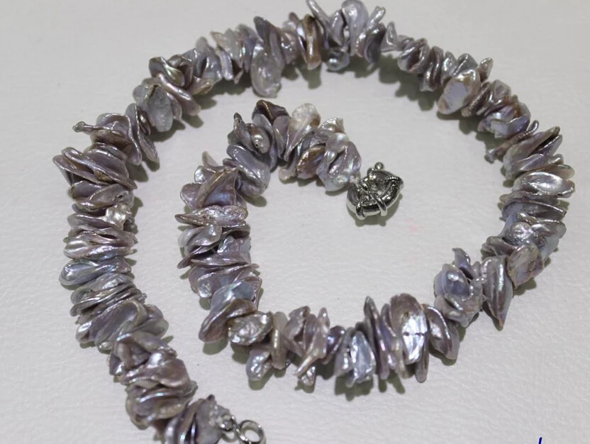 FREE SHIPPING&gt@@&gt N3381 Gray Beautiful keshi reborn pearl necklace 10x18mm17.5INCH | Украшения и аксессуары