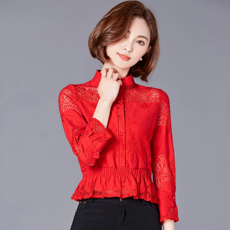 новая волна кружево для женщин блуза со стоячим воротником Блузка Одежда с