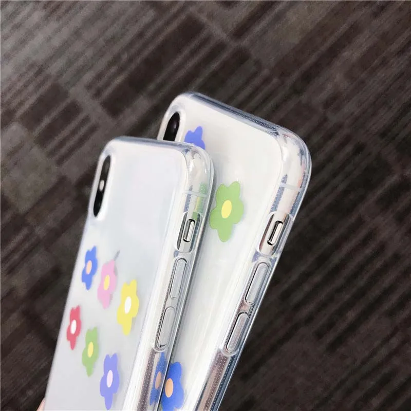 JIBAN Ins Lovely Flowers Phone Case for Iphone X XR XSMAX 6 6s 6plus 7plus 8 Transparent Soft Cartoon Back Cover |