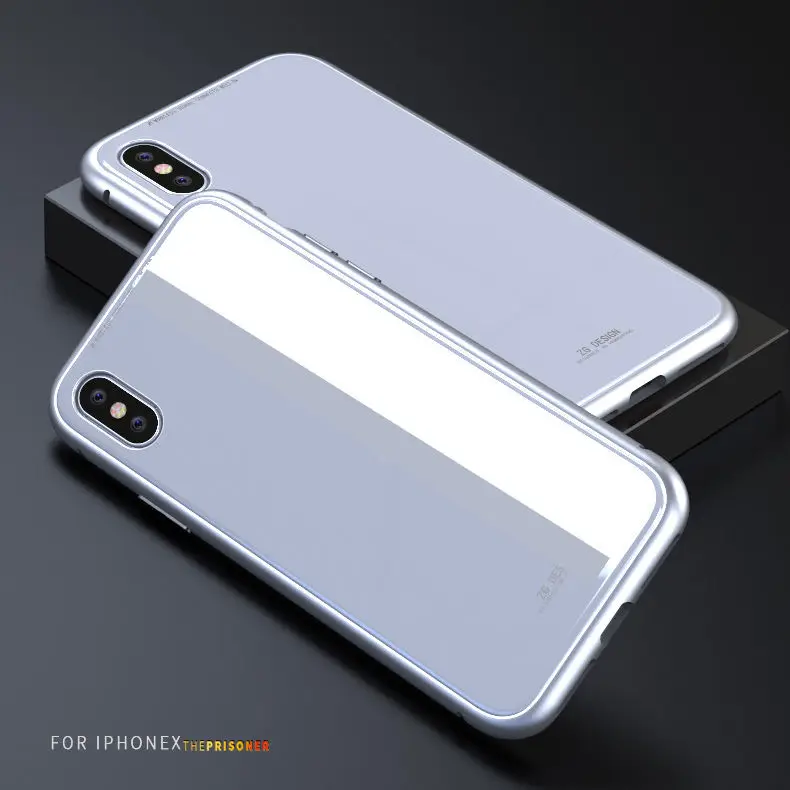 Металлический магнитный чехол для Apple iPhone 6, бампер, чехол, 6 Plus, 8 Plus, стеклянная крышка, броня, чехол для iPhone X, бампер, чехол, iPhone X - Цвет: Full White