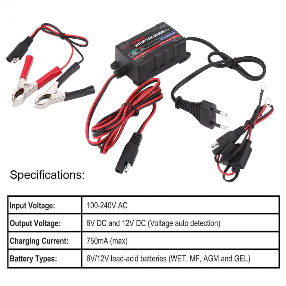 0.75A 6V 12V автоматическая батарея Трикл зарядное устройство для автомобиля