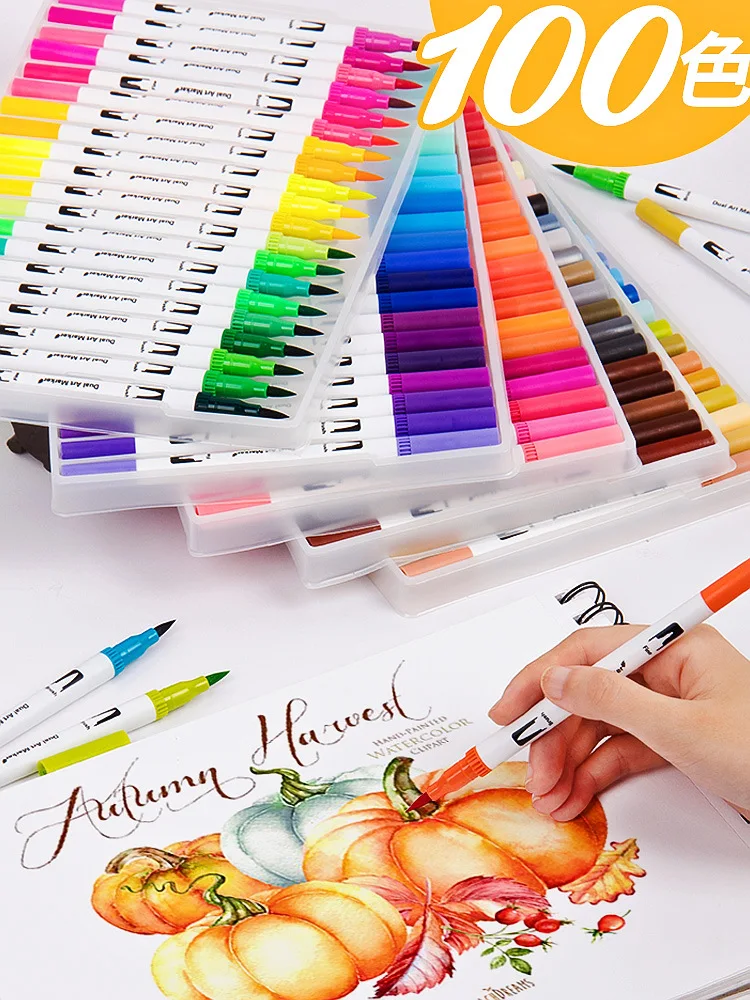 100Colors FineLiner Drawing Painting Watercolor Art Marker Pens Dual Tip Brush Pen School Supplies | Канцтовары для офиса и