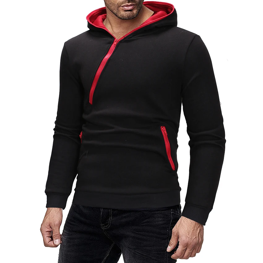 Men's Zipper Design Hoodies Top Fashion Spring and Autumn Long SLeeve Streetwear Solid-color Hip-Hop Clothing For Men | Мужская