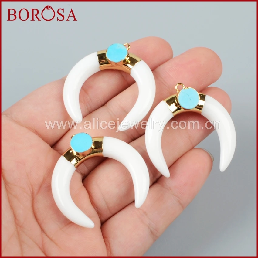 BOROSA оптовая продажа цена золотой цвет белый кристалл полумесяц двойная подвеска