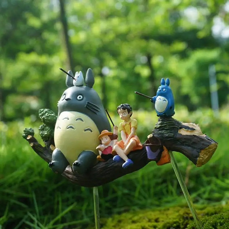 Сказочный Сад, миниатюра набор из 5 Тоторо и девушка сидеть на ветке Рыбалка Ghibli фигурки украшения для террариума фигурки животных
