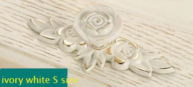 ivory white S size Винтажные ручки для шкафа, пасторальная Роза, ручки для шкафа, комода, ручки для ящика, декоративные ручки, одно отверстие, размеры S, M, L - Цвет: ivory white S size