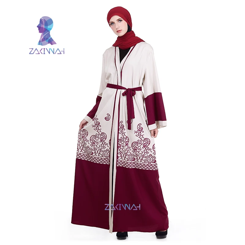Модное красное мусульманское платье с принтом и шарфом для женщин Средний Восток