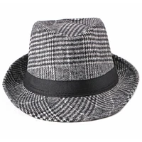 ht2203 autumn winter wool hats men women plaid trilby hats with band vintage retro men fedora hats male derby jazz hats fedoras
