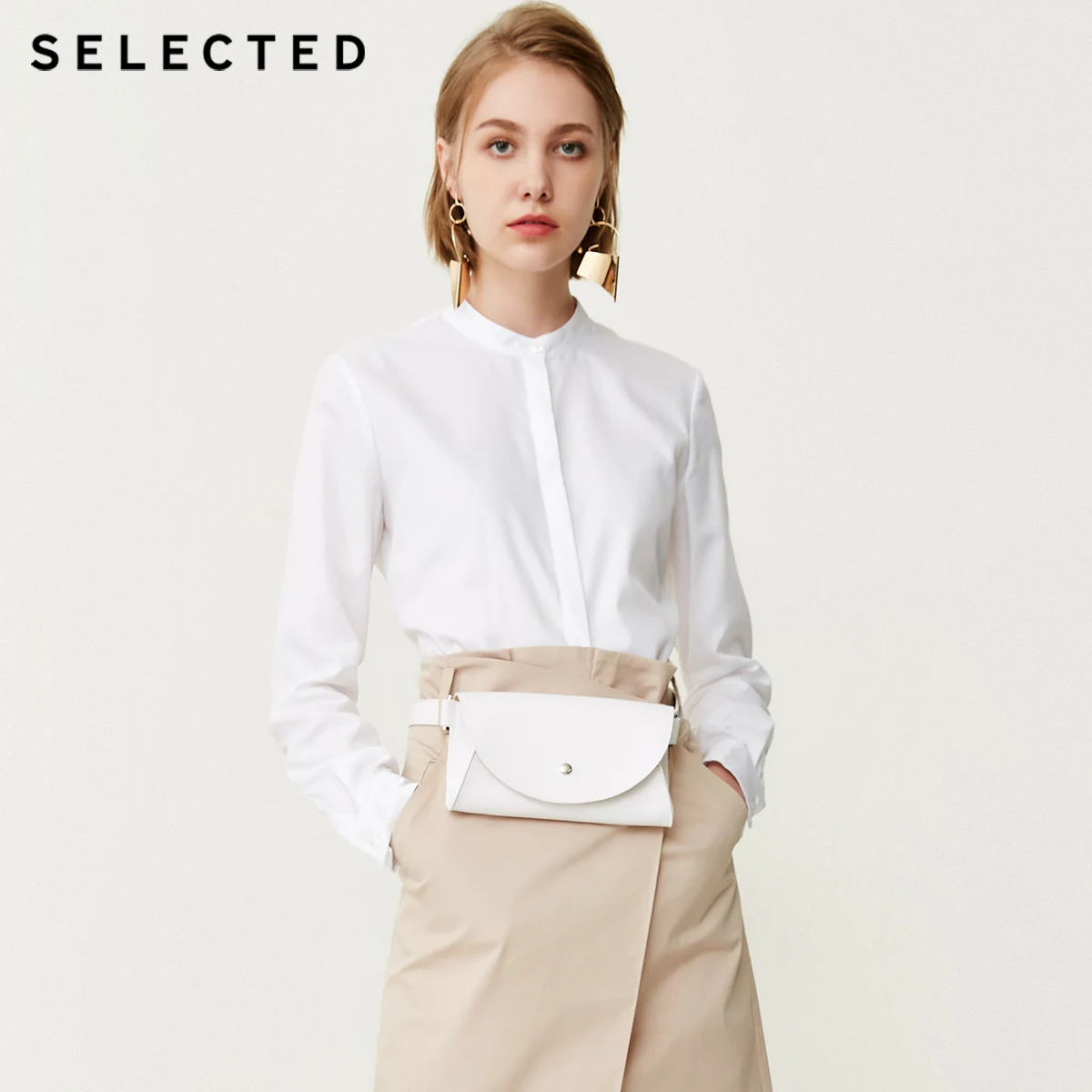 Отборная женская рубашка с воротником-стойкой из 100% хлопка SIG | 418305518