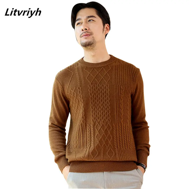 

Litvriyh autumn thick cashmere sweater men pullover O-neck long sleeve warm pullovers men sweater casual knitted jumpers clothes