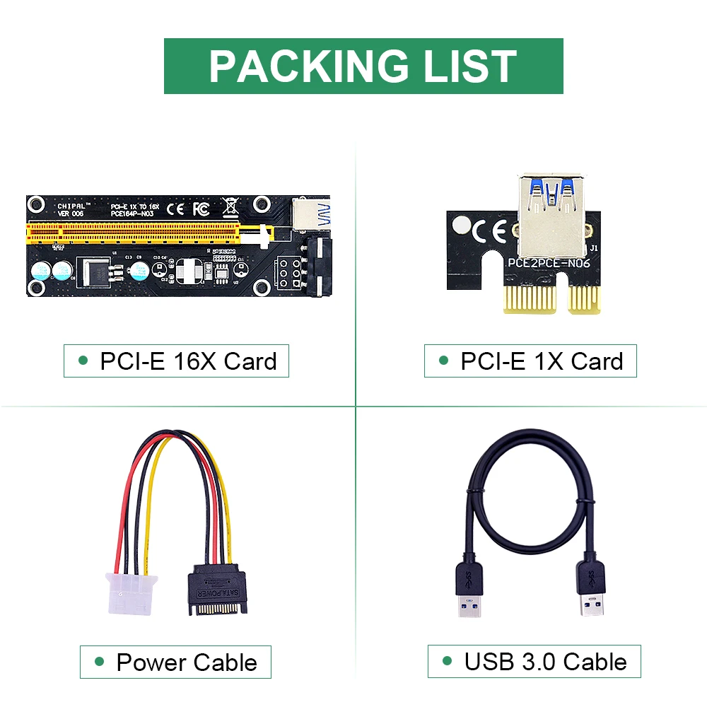 CHIPAL VER006 100 см PCI Express E Riser Card PCIE 1X к 16X адаптер USB 3 0 кабель 4Pin IDE питание для майнинга