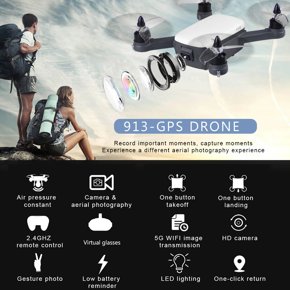913 1080P 5G Wifi FPV Дрон с камерой бесщеточный GPS Квадрокоптер жест фото высота игрушка