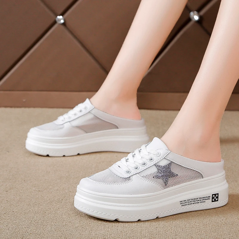 Женские кроссовки со звездами на плоской подошве дышащие теннисные тапочки