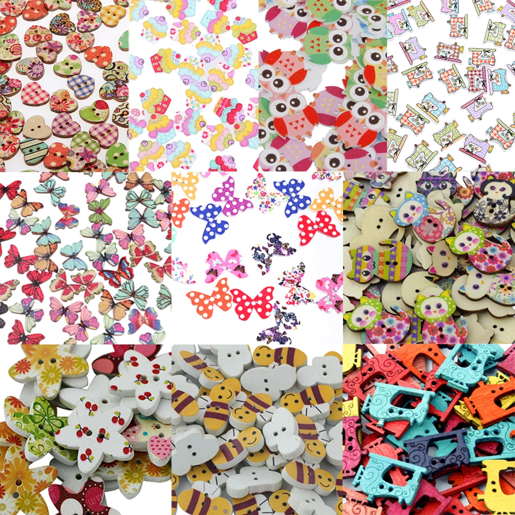 50 шт. деревянные пуговицы с плоским основанием для рукоделия скрапбукинга