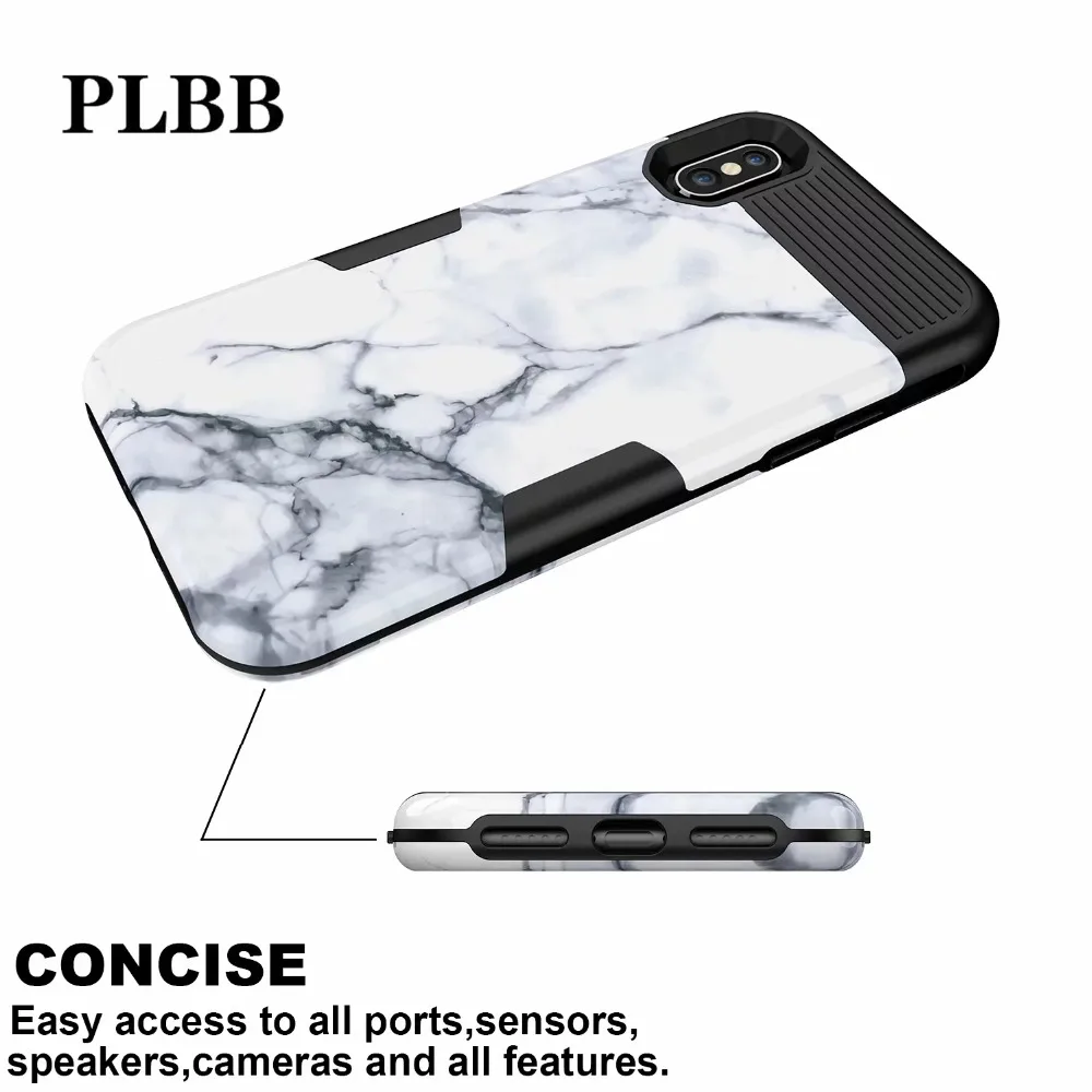 Трехслойный защитный чехол PLBB с мраморным камнем для iPhone X XR Xs Max 6 6s 7 8 Plus мягкий +