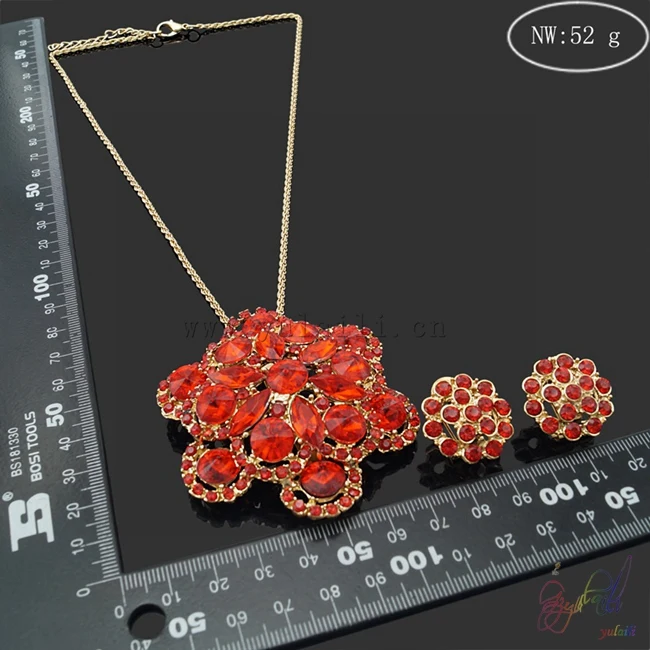 Yulaili Pendant Brooch Necklace Earrings Rhinestone Fashion France Flower Gold Color Plating Two Jewelry Set | Украшения и