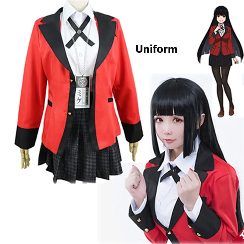 Лидер продаж, аниме Kakegurui Yumeko Jabami, маскарадные костюмы, японская школьная форма для девочек, костюм, полный комплект, куртка+ рубашка+ юбка+ чулки+ галстук - Цвет: top skirt bow