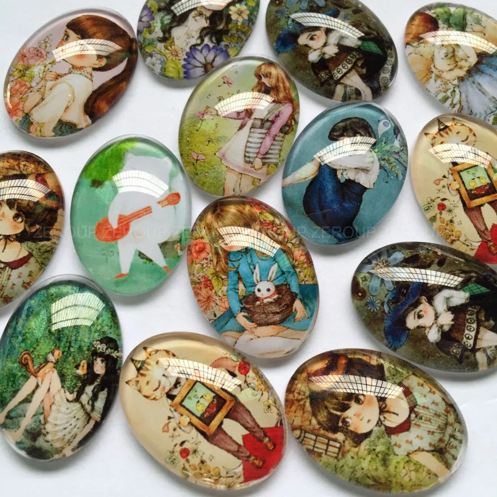 

ZEROUP 30x40mm Handmade Photo Glass Cabochons Mixed Pattern Domed Oval Jewelry Accessories Supplies for Jewelry 10pcs/lot TP-311