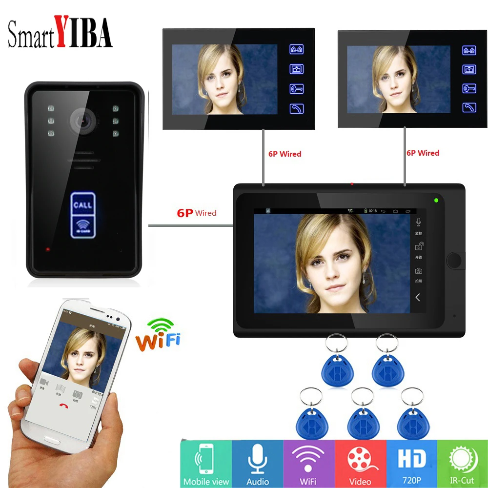 SmartYIBA квартира домофон 7 дюймов ЖК монитор проводной Wi Fi визуальный видео дверной
