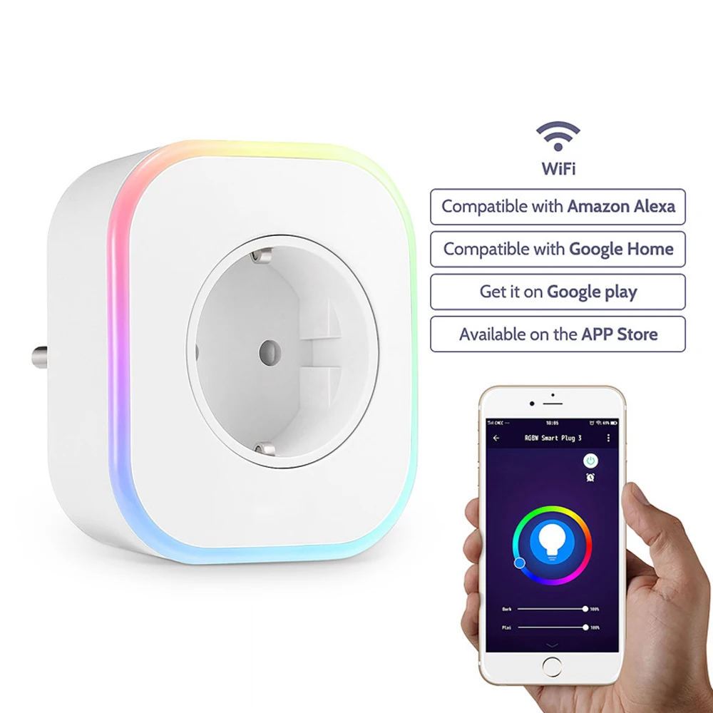 Умная розетка Alexa с евровилкой Wi Fi RGB подсветкой и монитором