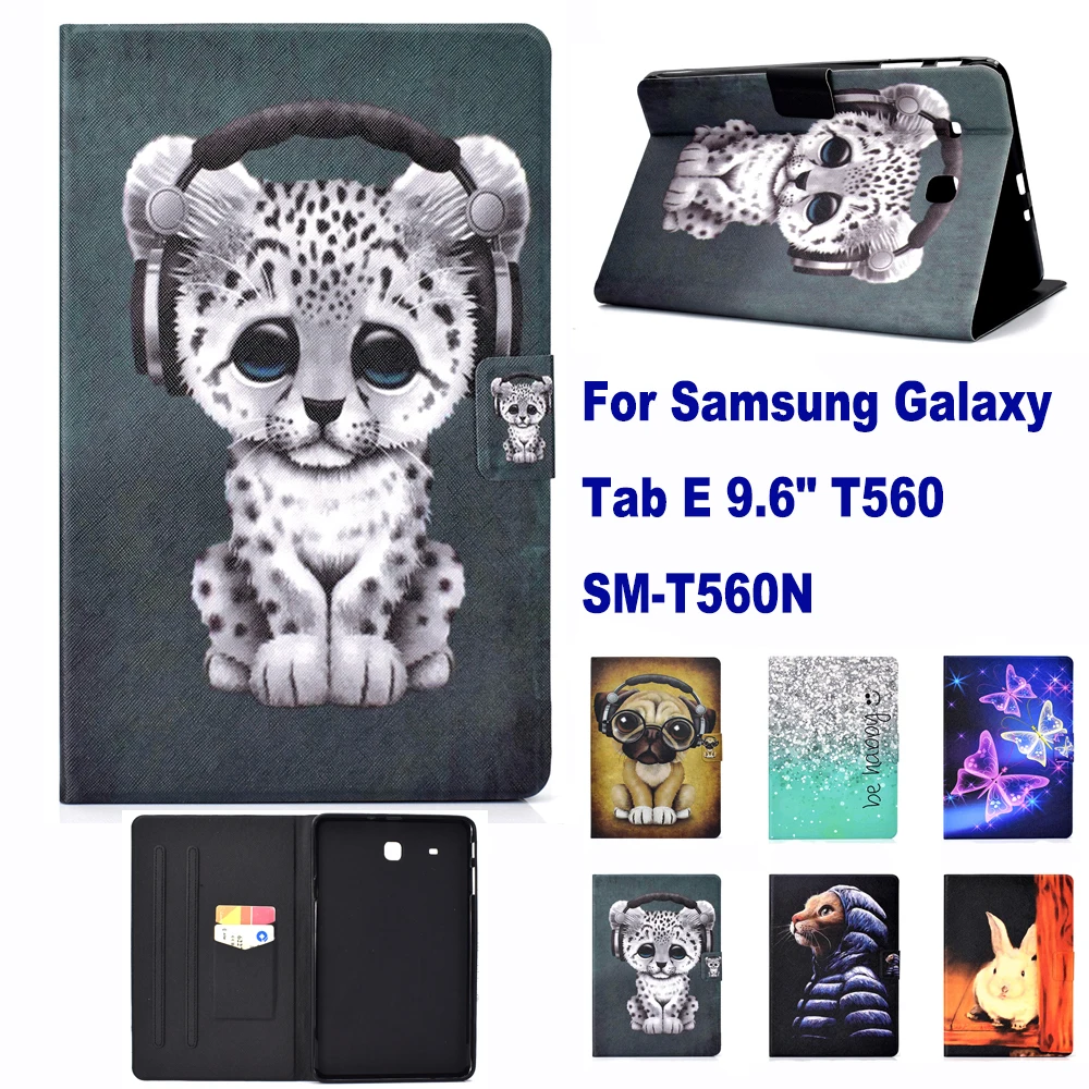 С модным узором подставкой карманом для карт Samsung Galaxy Tab E 9 6 &quotT560 SM T560N чехол кошка