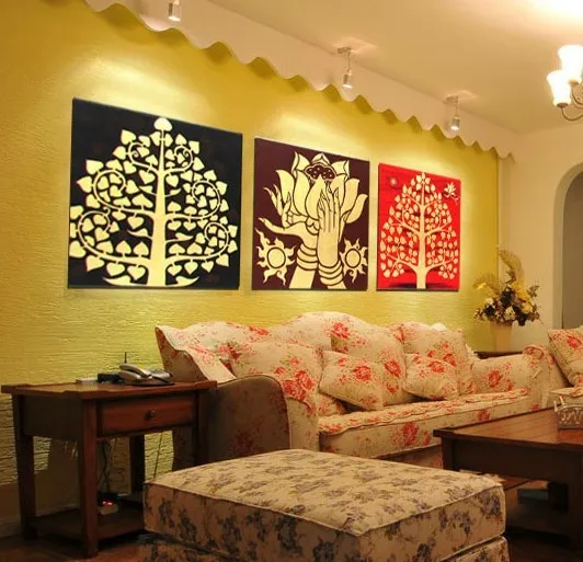 

modern abstract fashion oil painting on canvas for home decoration Golden banyan tree gold Buddha hand lotus free shipping