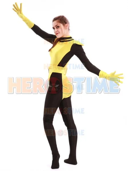 Черный желтый X-Men Kitty Pryde костюм супергероя Косплей Костюм лайкра спандекс