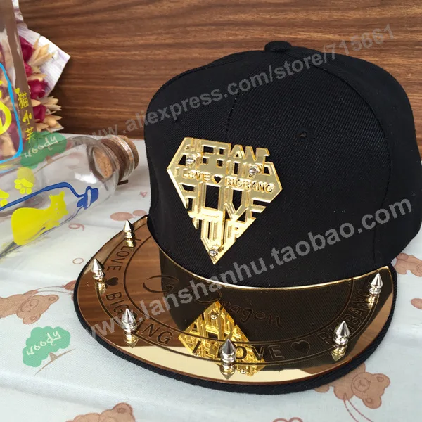 Модная корейская модная крутая GD Bigbang g-dragon Шипы Заклепки Kpop 3D акриловая шляпа бейсбольная Кепка в стиле хип-хоп Регулируемая Кепка - Цвет: heart gold