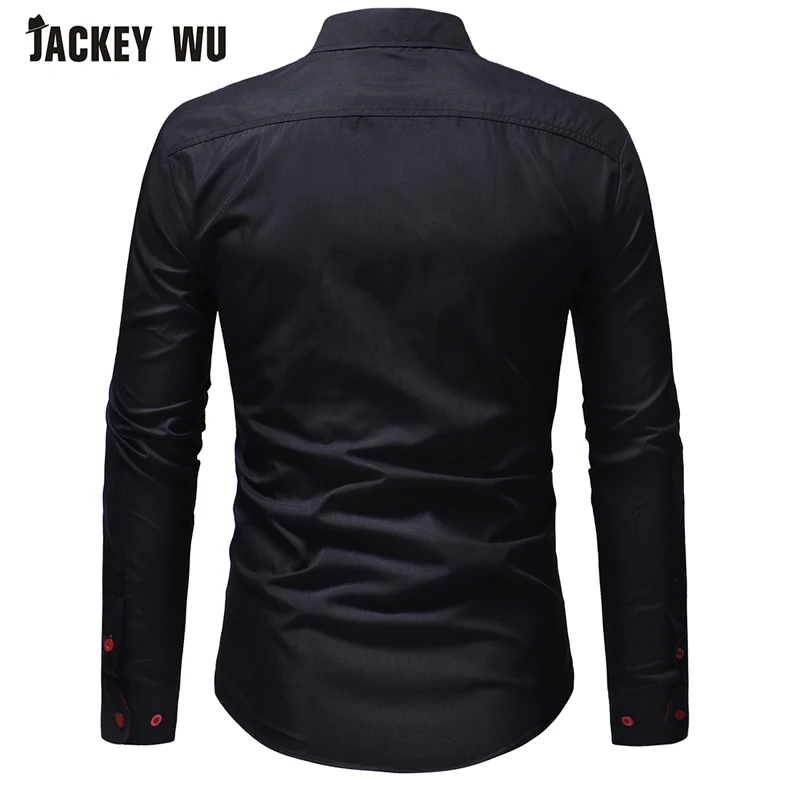 JACKEYWU платье рубашки для мужчин 2019 Мода вышитые длинный рукав Slim Fit рубашка хлопок