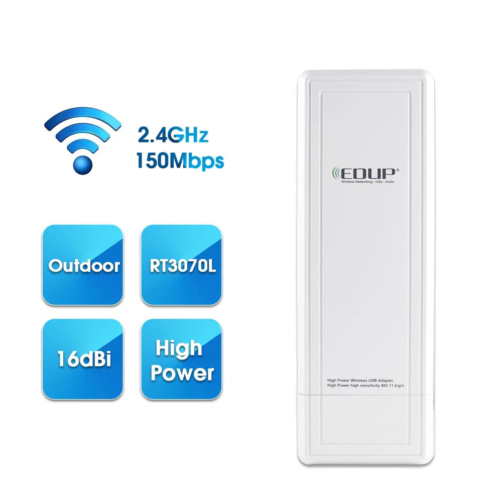 EDUP 2,4 ГГц высокомощный Wifi приемник 802.11n с высоким коэффициентом усиления 16dbi 150 Мбит/с RT3070L Wifi ключ USB Сетевая карта