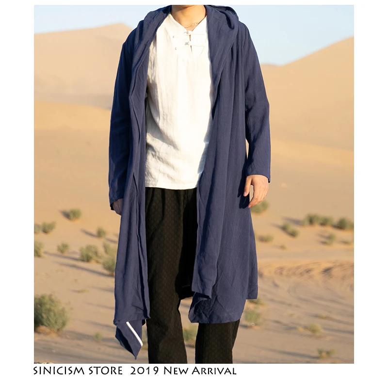 Sinicism Store, Мужской плащ, куртка, Мужская однотонная кимоно, кардиган, мужской харджуку, Осеннее длинное пальто размера плюс, Корейская Черная куртка
