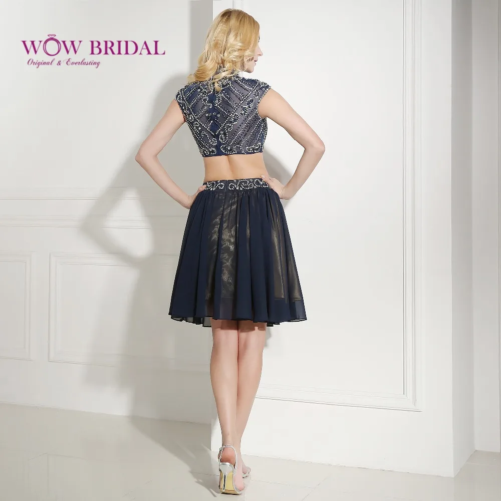 Wowbridal темно синие короткие платья для выпускного вечера 2016 майка обшитая бисером