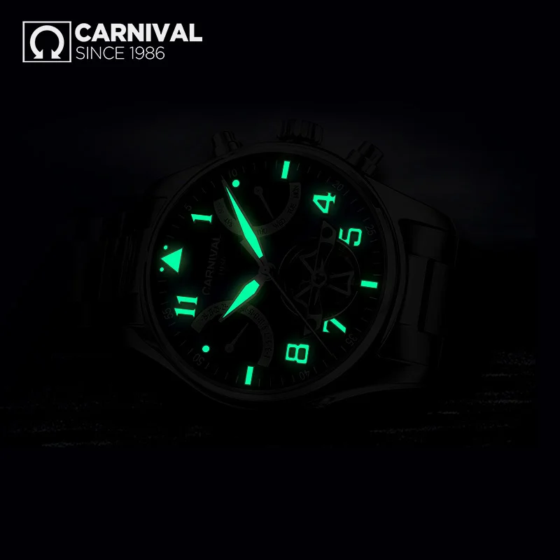 Мужские модные автоматические механические часы водонепроницаемые Tourbillon Carnival