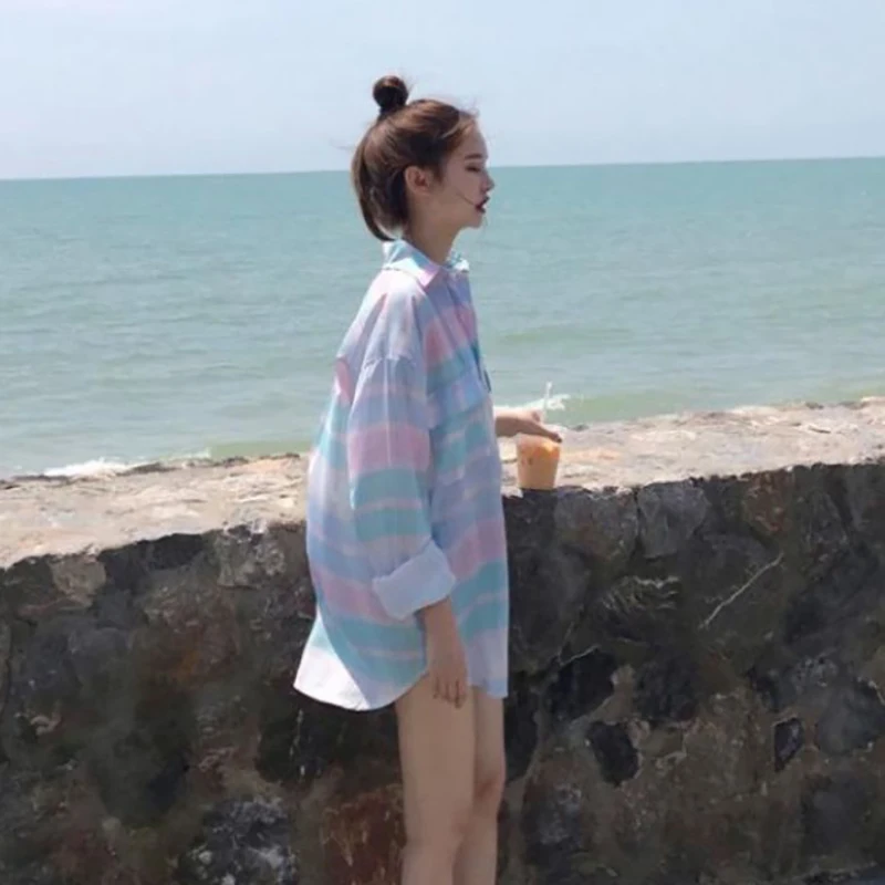

Women Vintage Print Lapel Shirt Loose Single-breasted Long Sleeve Sun Protection Blouse fashion blouse