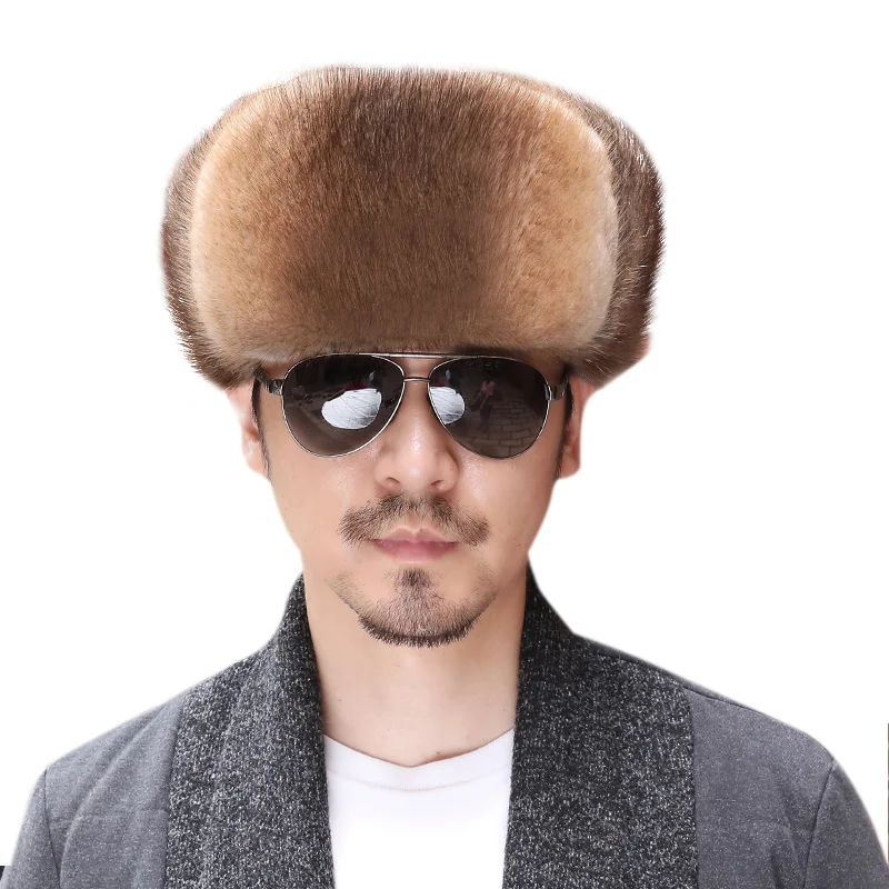 2019 new men mink fur hat New Fashion Men's Artificial Mink Fur Winter Warm Hat / Cap Flat frosted Hat