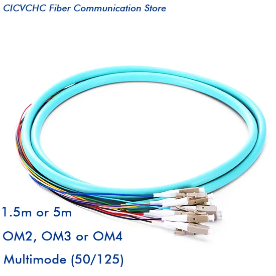 2pcs 12 Fibers Distribution Cable- LC/UPC-MM(50/125)-OM2, OM3, OM4-0.9mm Buffered-1.5m, 5m / Bunch Fiber Pigtail