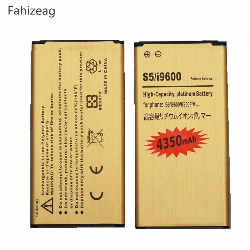 Fahizeag EB-BG900BBE EB-BG900BBC 4350 мАч батарея золотого цвета для Samsung Galaxy S5 SV I9600 G900T G900V G900A G900P