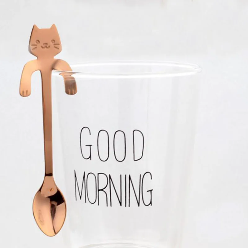 Rose Gold Cat MICCK кофейная ложка из нержавеющей стали Милая кошка Медведь чайная ложка для кофе инструменты бариста для украшения кухни аксессуары инструмент чайная ложка - Цвет: Rose Gold Cat