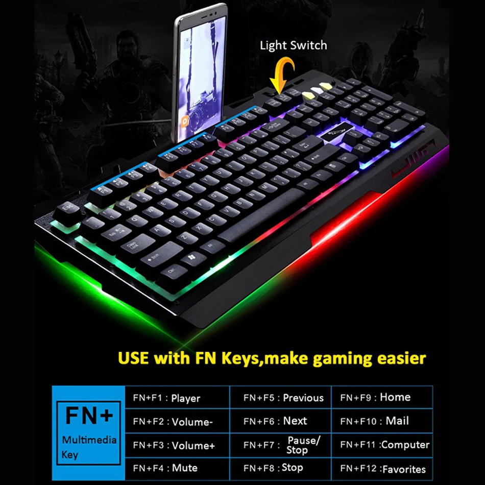 USB Проводная игровая клавиатура 104 клавиш RGB подсветка механическое чувство