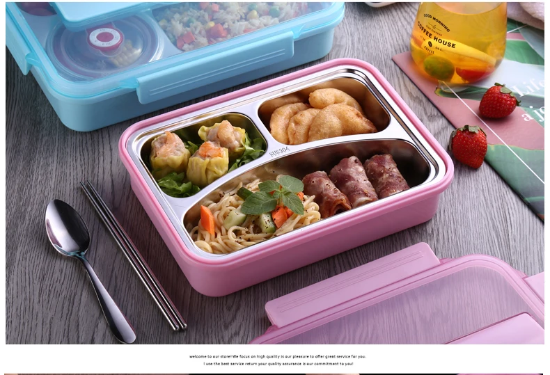 С закрытыми точками, Большой Вместительный bento ящик прямоугольных тарелок 304 изолированный Ланчбокс из нержавеющей стали