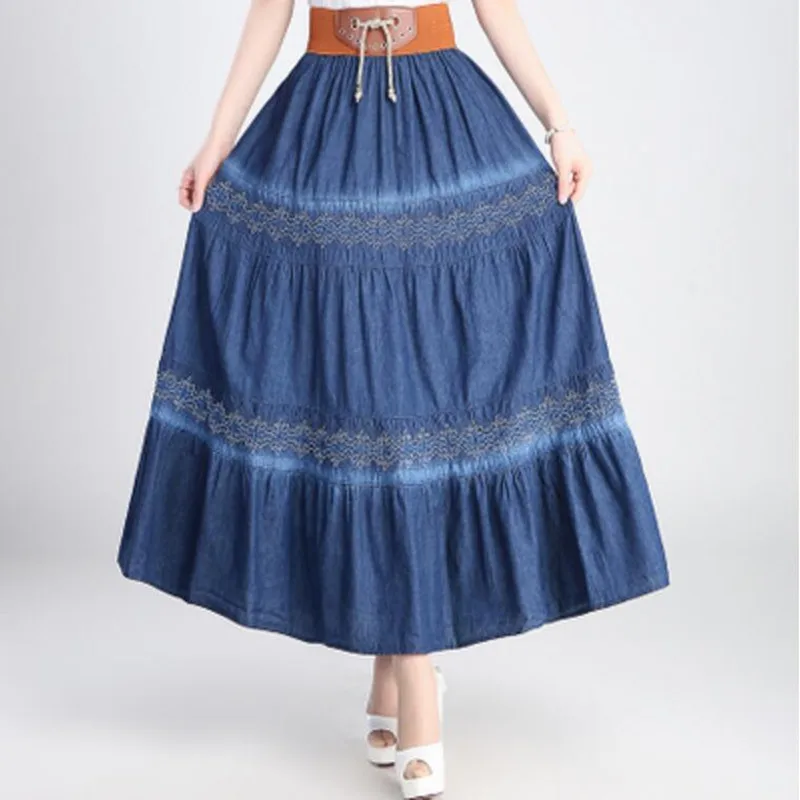 LXMSTH винтажная Длинная женская юбка в национальном стиле с высокой талией тонкая