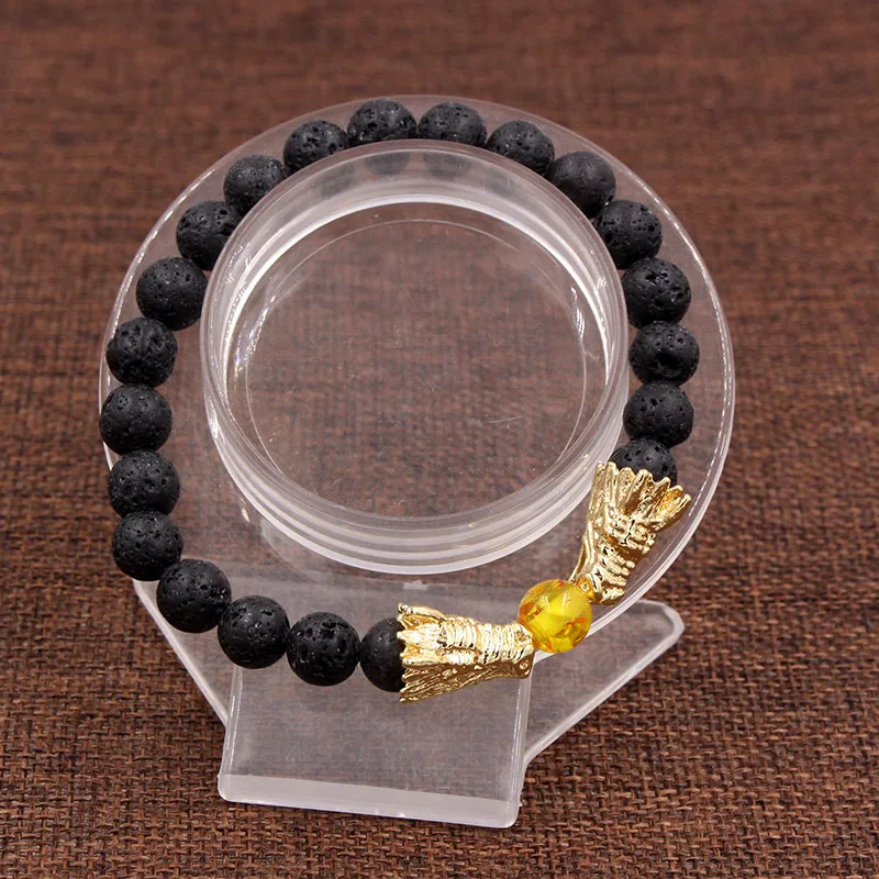 Натуральный черный браслет из лавы и белого камня Howlite Pulseira Masculina мужские ювелирные изделия Будда дракон браслет из бисера для женщин
