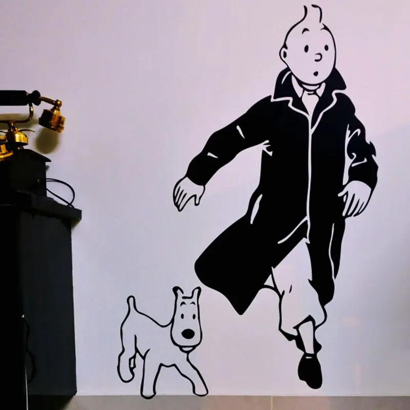 Tintin с собакой мультяшный винил стикер на стену детская комната настенные художественные настенные наклейки Tintin виниловый постер Настенный декор
