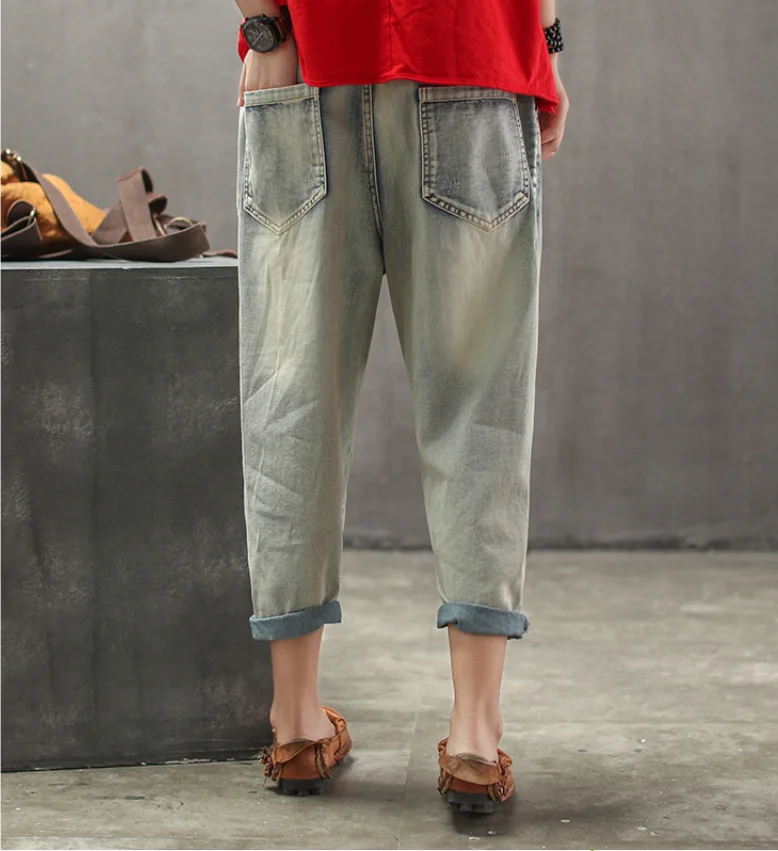 Весенне летние джинсы для женщин в стиле ретро тонкий тип эластичный пояс