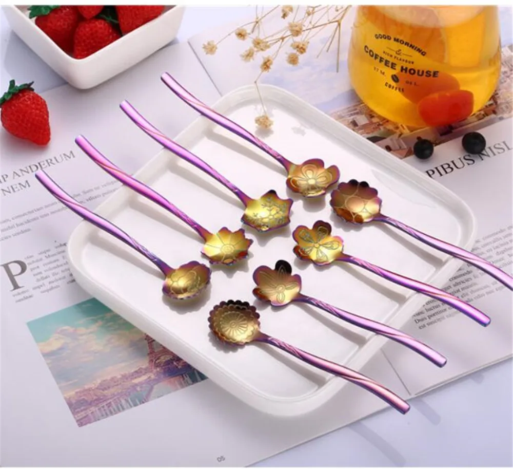 Цветок из нержавеющей стали роскошные круглые чайные ложки кофе мороженое