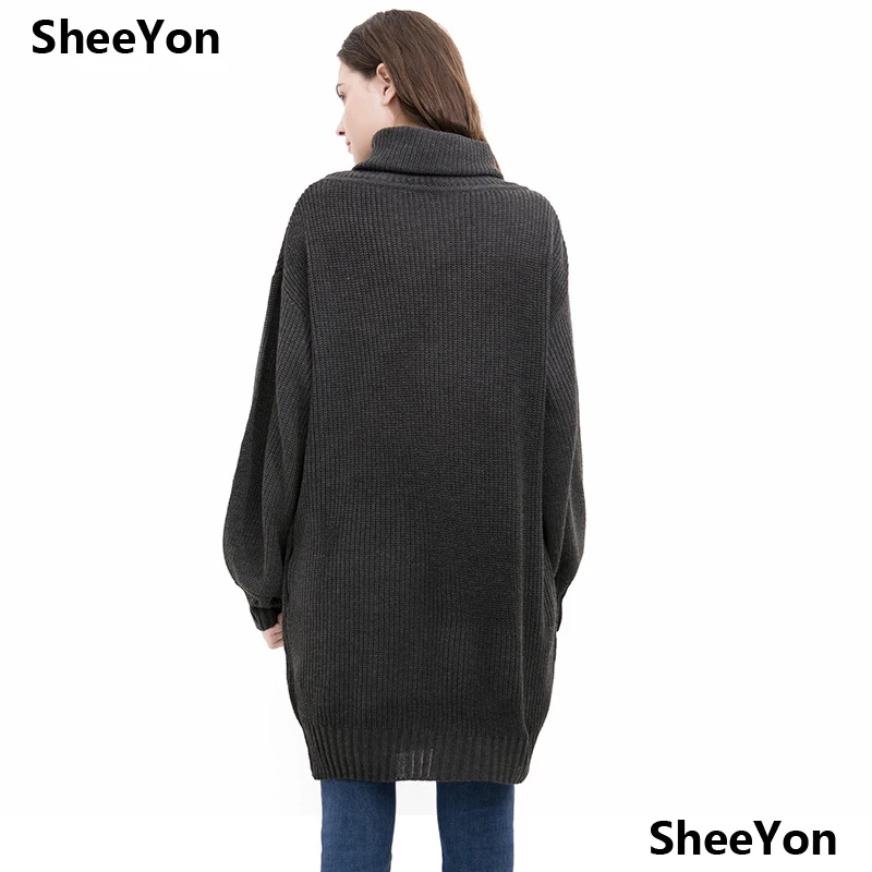Sheeyon новые зимние вязаные свитера женские Свободные Водолазка карман с длинными