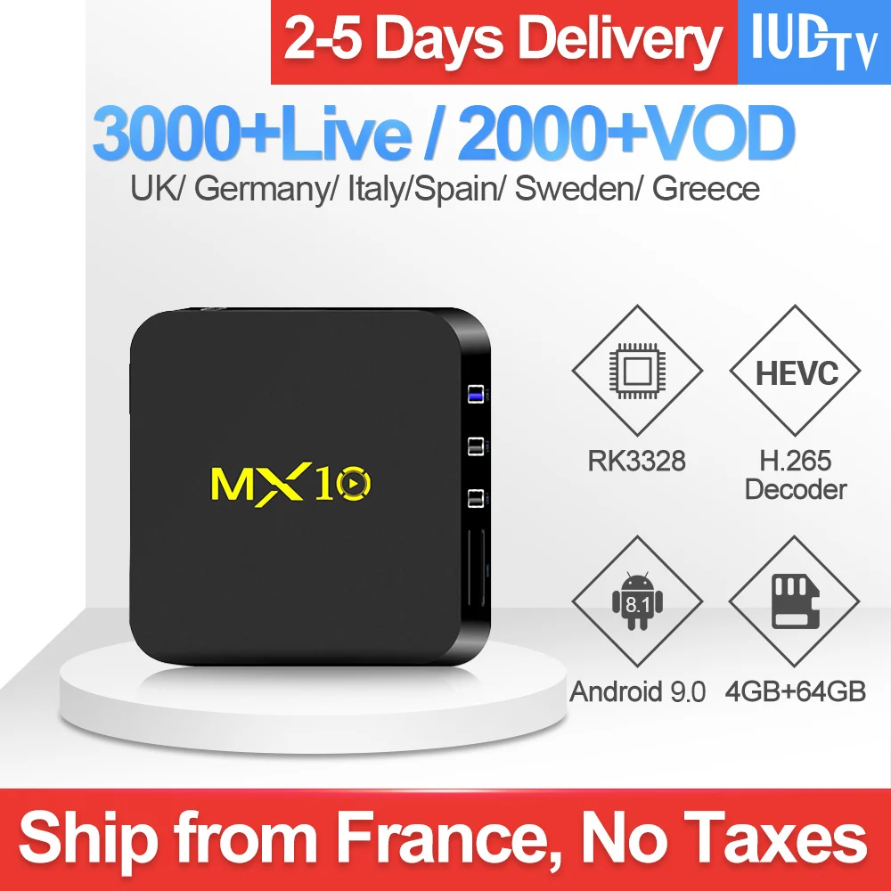 MX10 IP tv Швеция Испания Италия IUD Smart Android 9 0 Box французский арабский Великобритания