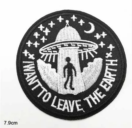Планета Экспресс космическая тема UFO железная вышитая одежда нашивки для одежды наклейки одежда аксессуары - Цвет: LEAVE THE EARTH